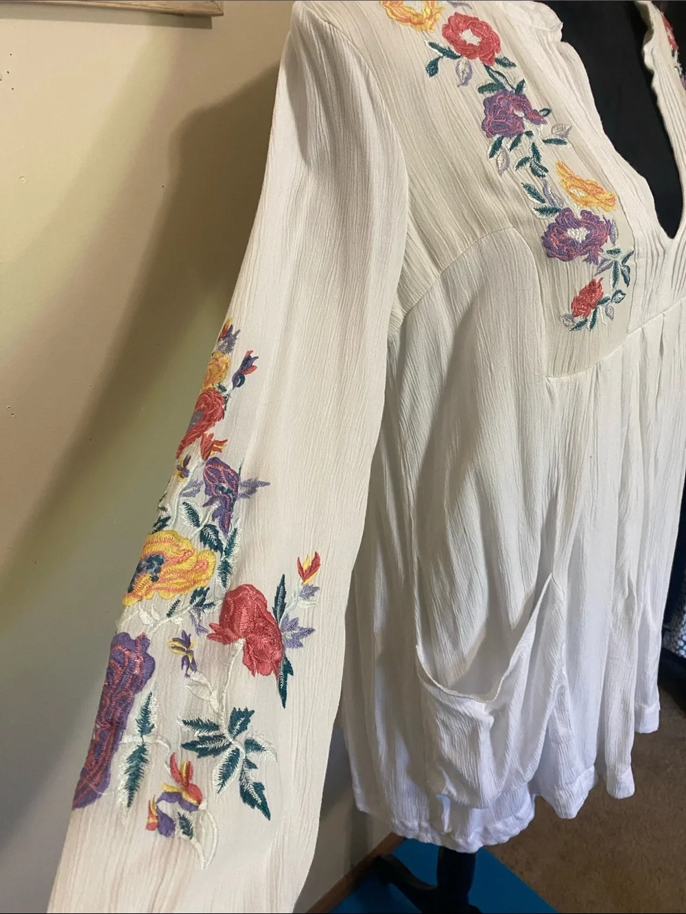 Free People Mia Boho Floral Embroidered White Dress Sz S 4-6 - Picture 3 of 9